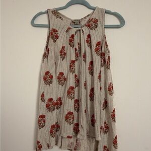 Lucky Brand Floral Tank Top Linen Blend - Cream and Red Flowy Comfy